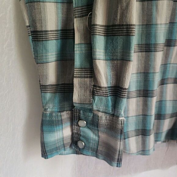 Casual Country Mens Long Sleeve Pearl Snap Shirt Blue Plaid Size XL *FLAW - Picture 4 of 16